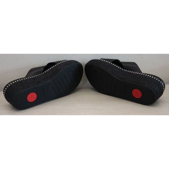 FitFlop Women's Sz 9 Black Eloise Espadrille Leather Wedge Cross Slides - Picture 6 of 15